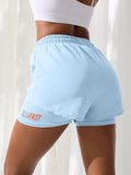 Shorts de ioga femininos de cintura alta com controle de proximidade elástico, shorts de corrida, calças falsas de duas peças