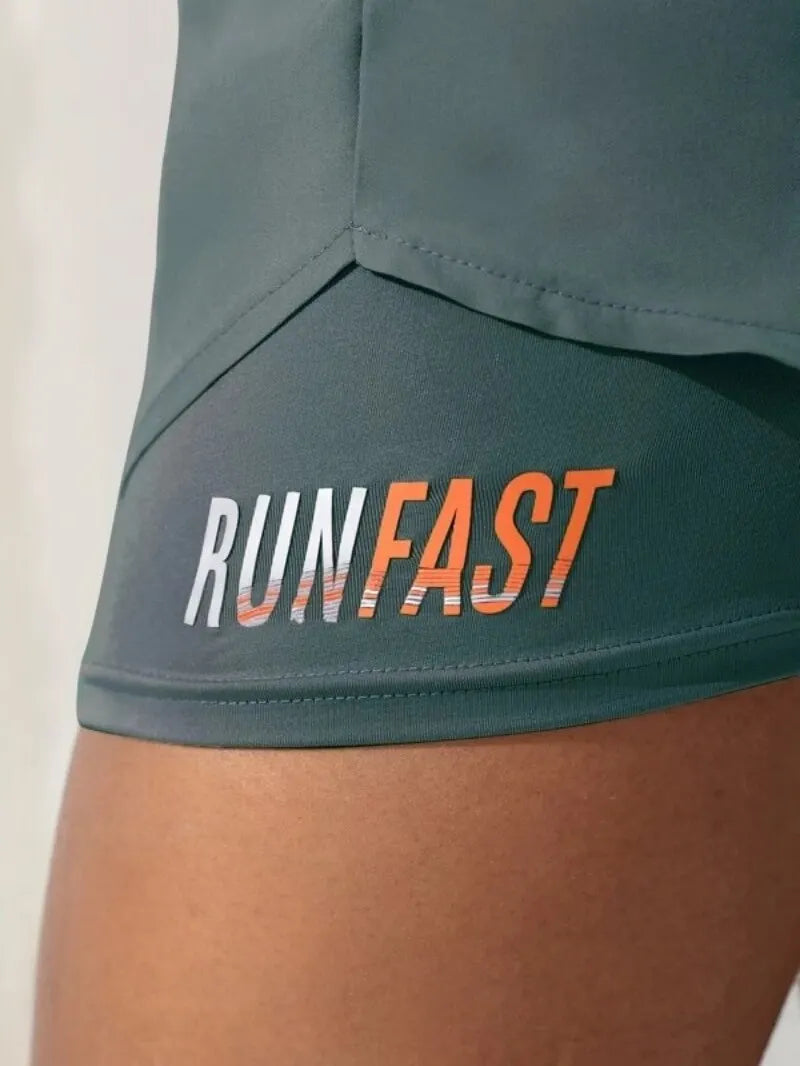 Shorts de ioga femininos de cintura alta com controle de proximidade elástico, shorts de corrida, calças falsas de duas peças