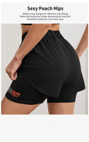 Shorts de ioga femininos de cintura alta com controle de proximidade elástico, shorts de corrida, calças falsas de duas peças