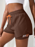 Shorts de ioga femininos de cintura alta com controle de proximidade elástico, shorts de corrida, calças falsas de duas peças