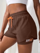 Shorts de ioga femininos de cintura alta com controle de proximidade elástico, shorts de corrida, calças falsas de duas peças