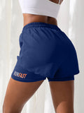 Shorts de ioga femininos de cintura alta com controle de proximidade elástico, shorts de corrida, calças falsas de duas peças