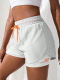 Shorts de ioga femininos de cintura alta com controle de proximidade elástico, shorts de corrida, calças falsas de duas peças