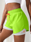 Shorts de ioga femininos de cintura alta com controle de proximidade elástico, shorts de corrida, calças falsas de duas peças