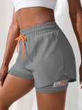 Shorts de ioga femininos de cintura alta com controle de proximidade elástico, shorts de corrida, calças falsas de duas peças